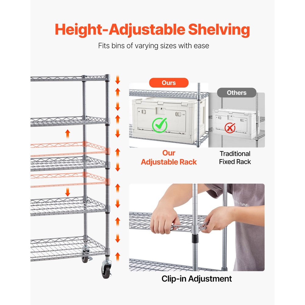 Uimoso 5-Tier Rolling Storage Rack with 12 Removable Bins