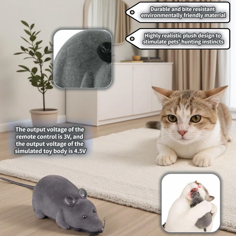 Remote Control Mouse Cat Toy, Realistic RC Interactive Pet Toy with Wireless Con