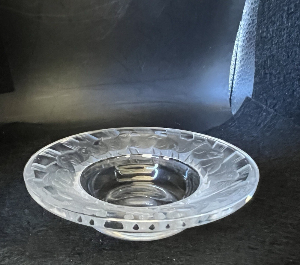 Lalique Crystal Irene Dish with Repeating Bird Design 3.5" NICE!