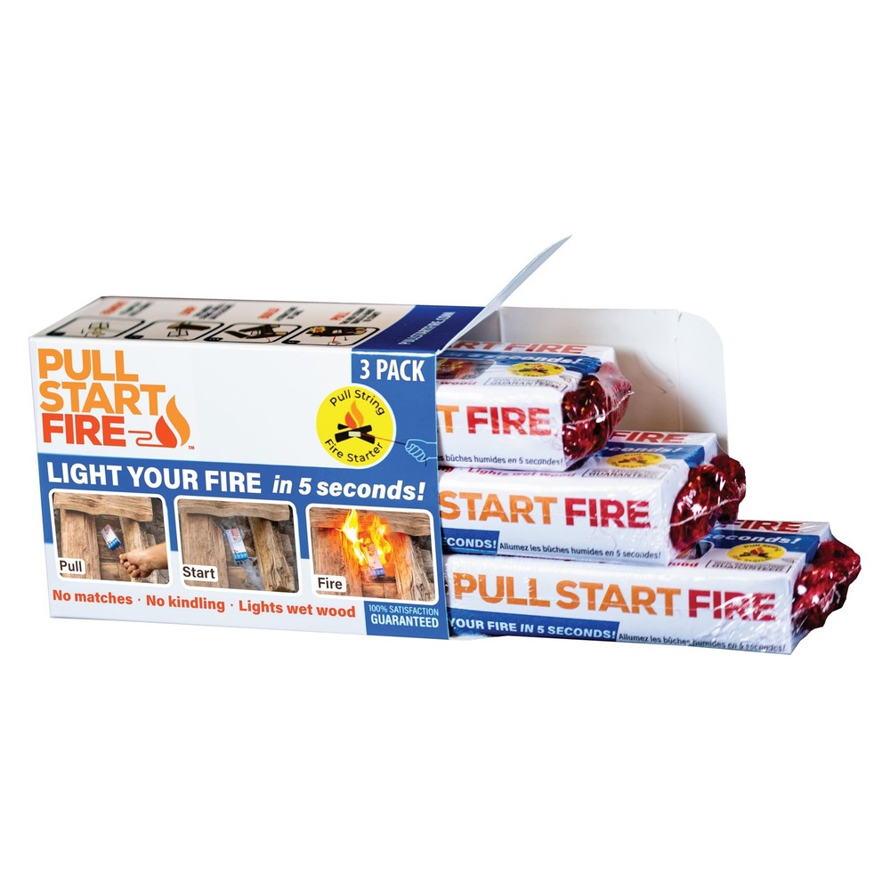 Pull Start Fire String Firestarter | No Matches Required, 3 Count, White
