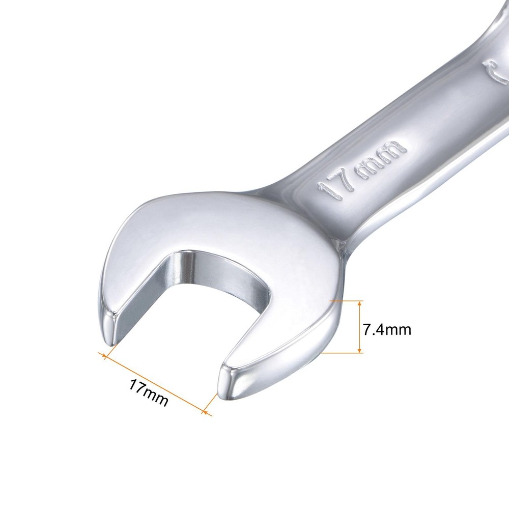 2pcs 17mm Stubby Ratcheting Combination Wrench 72 Teeth Box Ended Tools CR-V