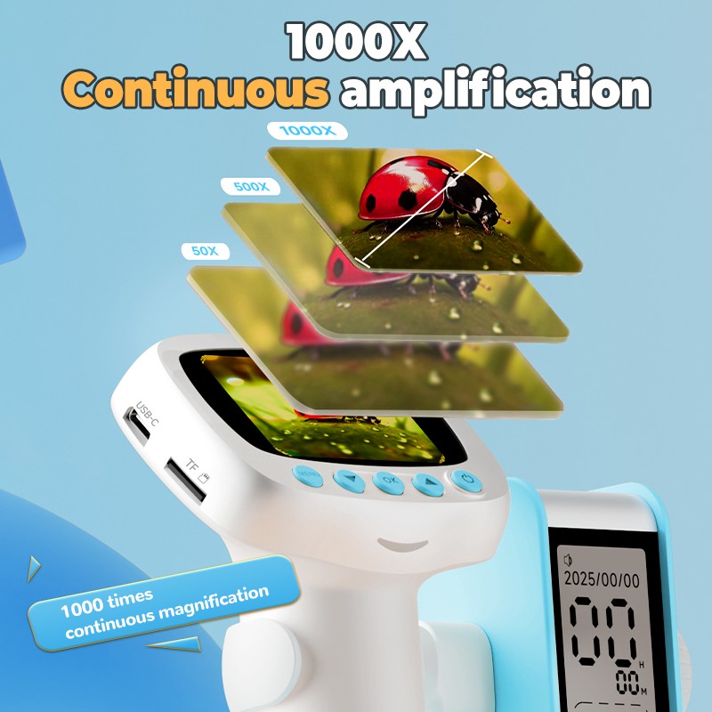 1000X Pocket Microscope for Kids 2.0" Screen, High-Definition Digital Microscope