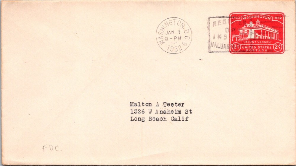 FDC 1932 SC #707 No Cachet - Washington DC - Single - F75868