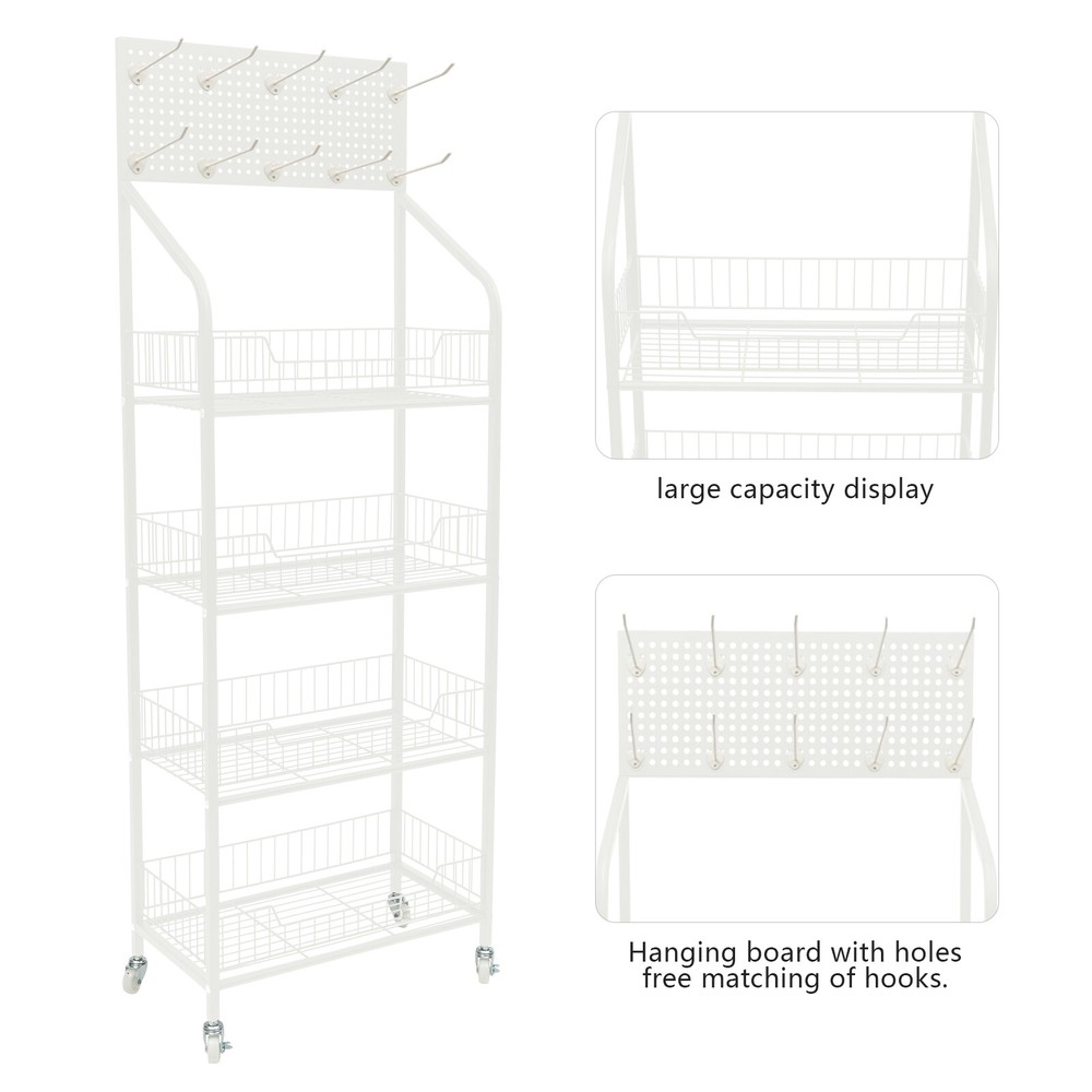 4 Tier Retail Display Rack Stand Snack Candy Display Organizer Basket Stand Cart