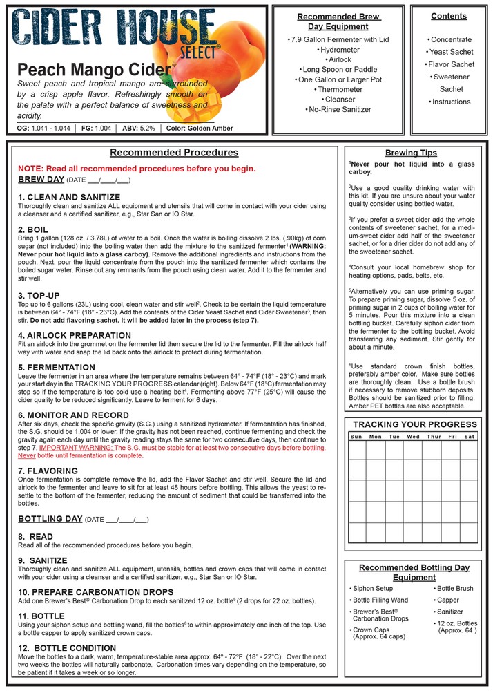 Gluten Free Cider House Select Peach Mango Cider Making Kit
