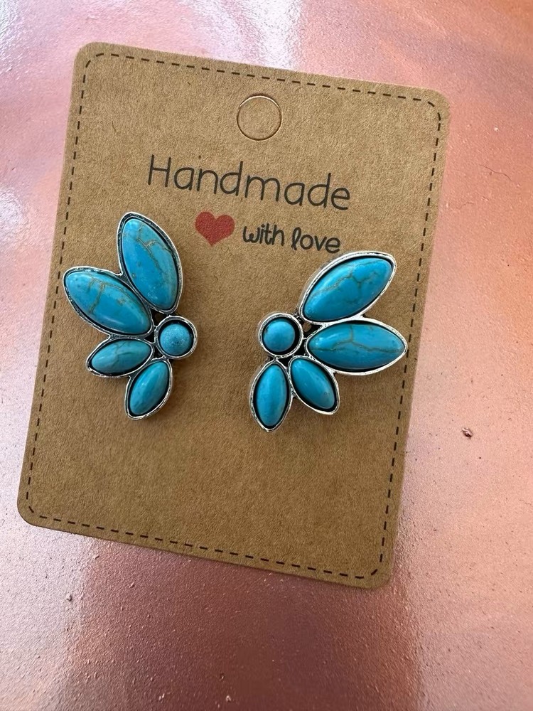 Western Boho, Turquoise And Silver Color Earrings
