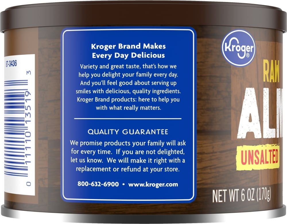 Kroger Raw Unsalted Almonds 6 oz - Pack of 3
