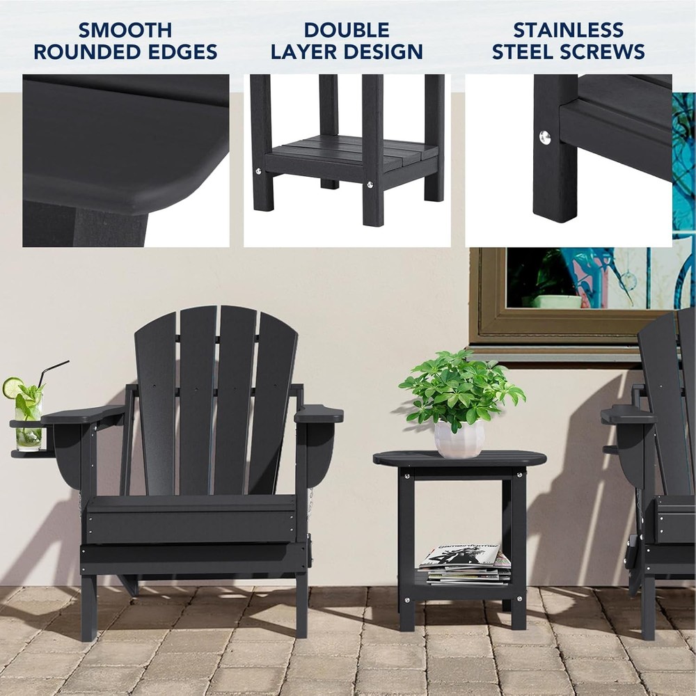 Side Table 16.5" Outdoor Side Table HDPE Plastic Double Adirondack