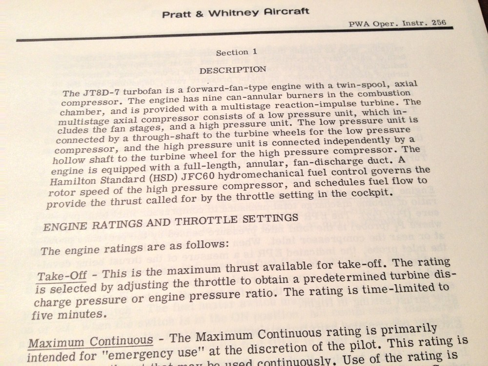 Pratt & Whitney JT8D-7 Turbofan Specific Operation Instructions Manual
