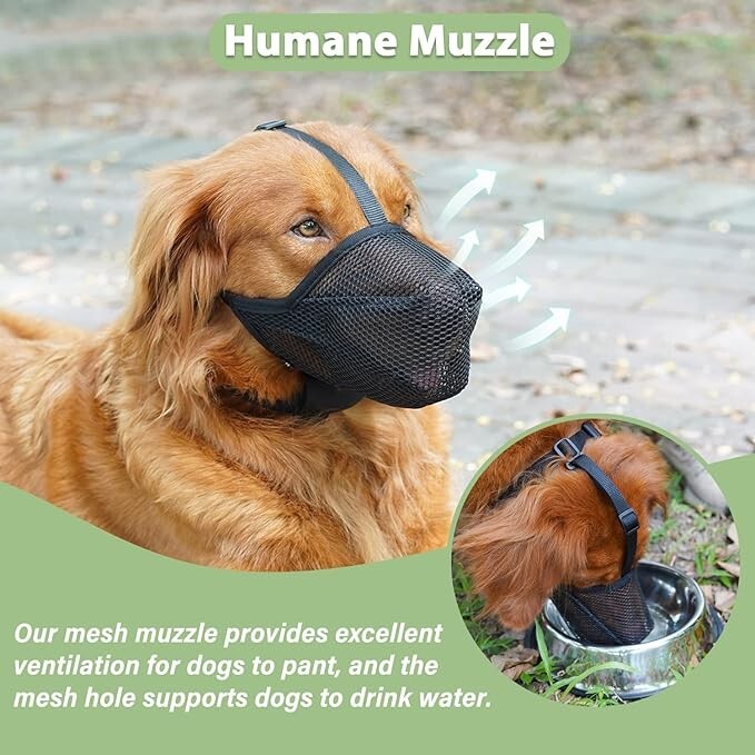 Breathable Mesh Dog Muzzle Allows Panting and Drinking - Extra Small - XS Black