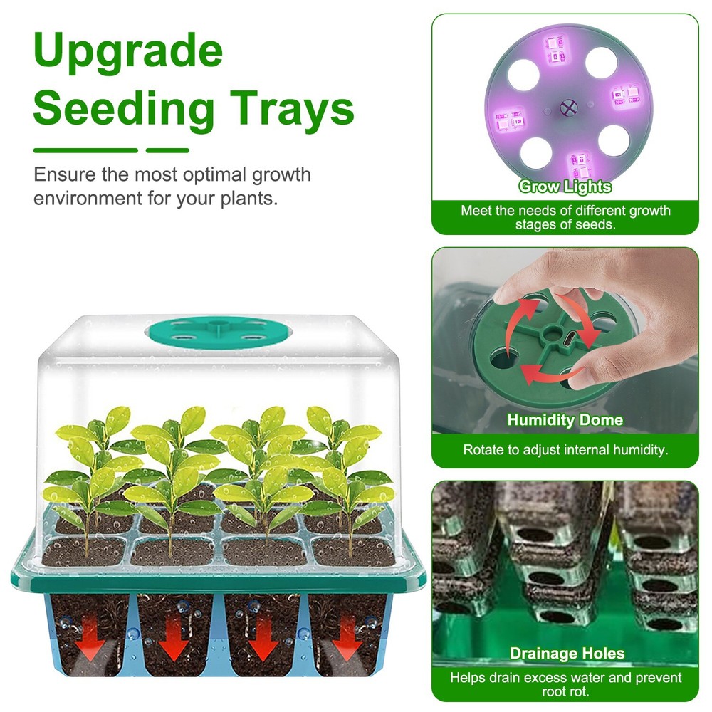 5 Pack Seed Starter Kit with Light, Seedling Starter Trays w/ Timing Controller