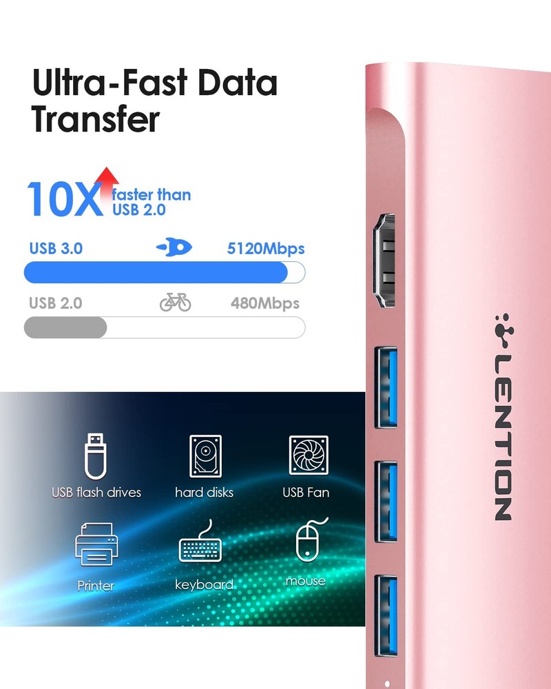 LENTION USB C Hub with 4K HDMI, 3 USB 3.0, SD/Micro SD 3.0 Card Reader, Compa...