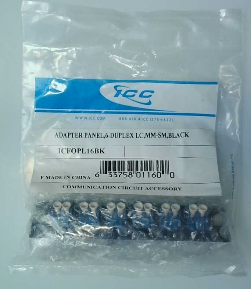 ICC ICFOPL16BK Adapter Panel, 6-Duplex LC,MM-SM, Black