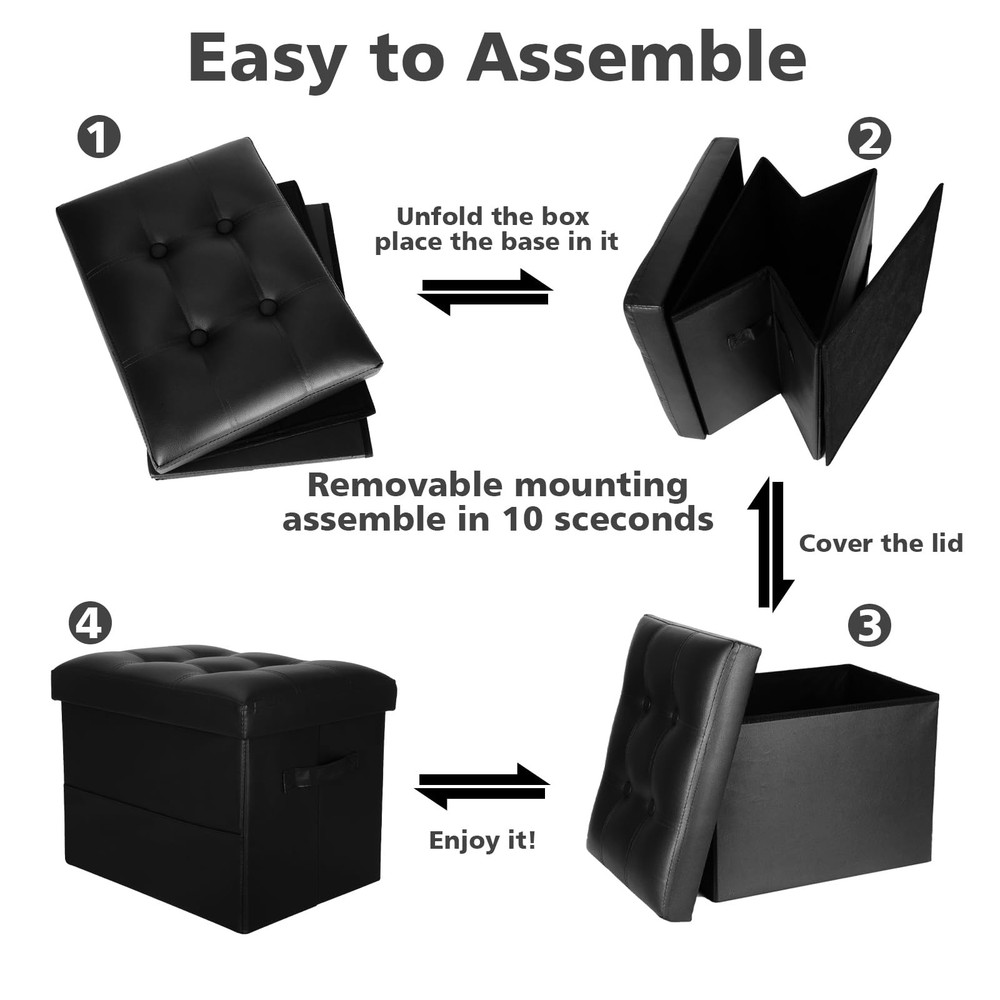Storage Ottoman Foot Rest Stool with Thicker Foam Padded Seat. Foldable Leath...