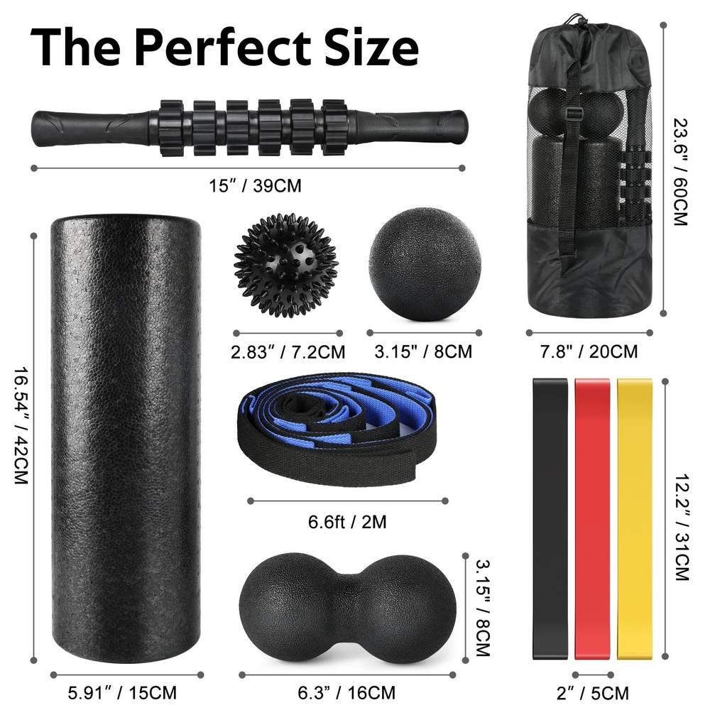 7-in-1 Foam Roller Set - Deep Tissue Muscle Massager & Back Roller, High Density
