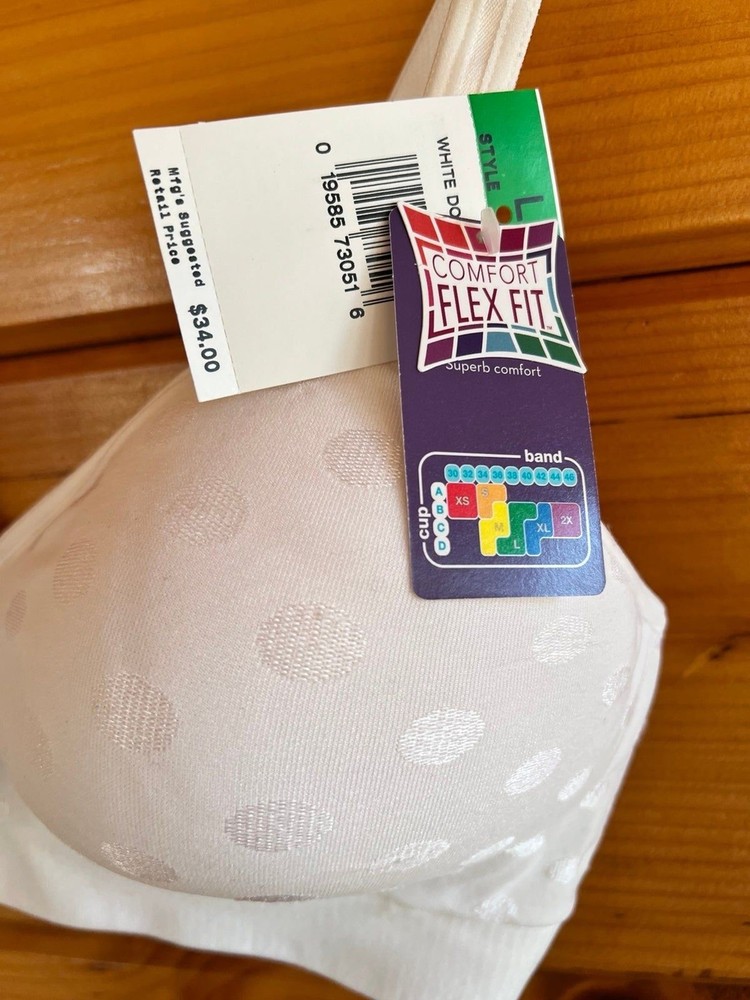 NWT Comfort Flex Fit Polka Dot White Bra L