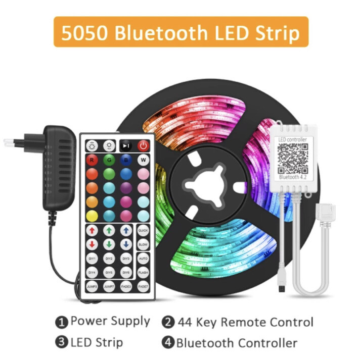 5M Flexible RGB Strip Lights with Bluetooth Remote Control (16.4 Ft)