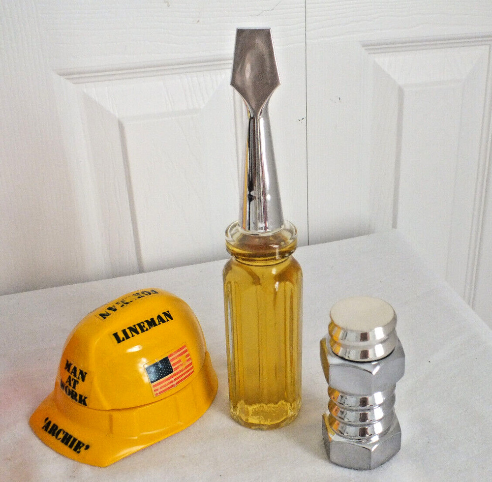 Avon 5 after shave handy man tool bolt anvil decanters FULL plus 1 empty drill
