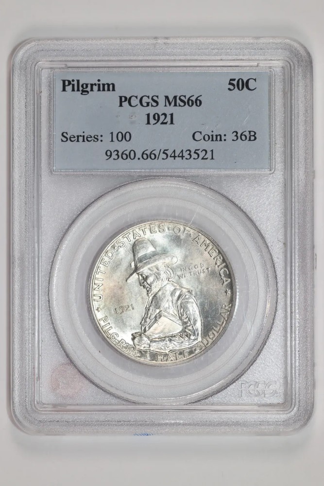 1921 PILGRIM COMMEMORATIVE HALF DOLLAR PCGS MS66