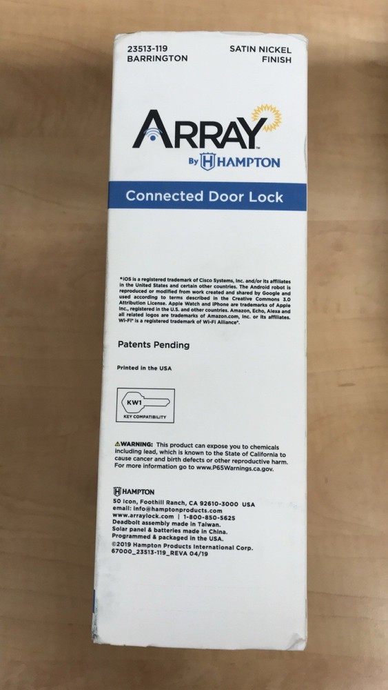 Array Connected Door Lock With Solar - New