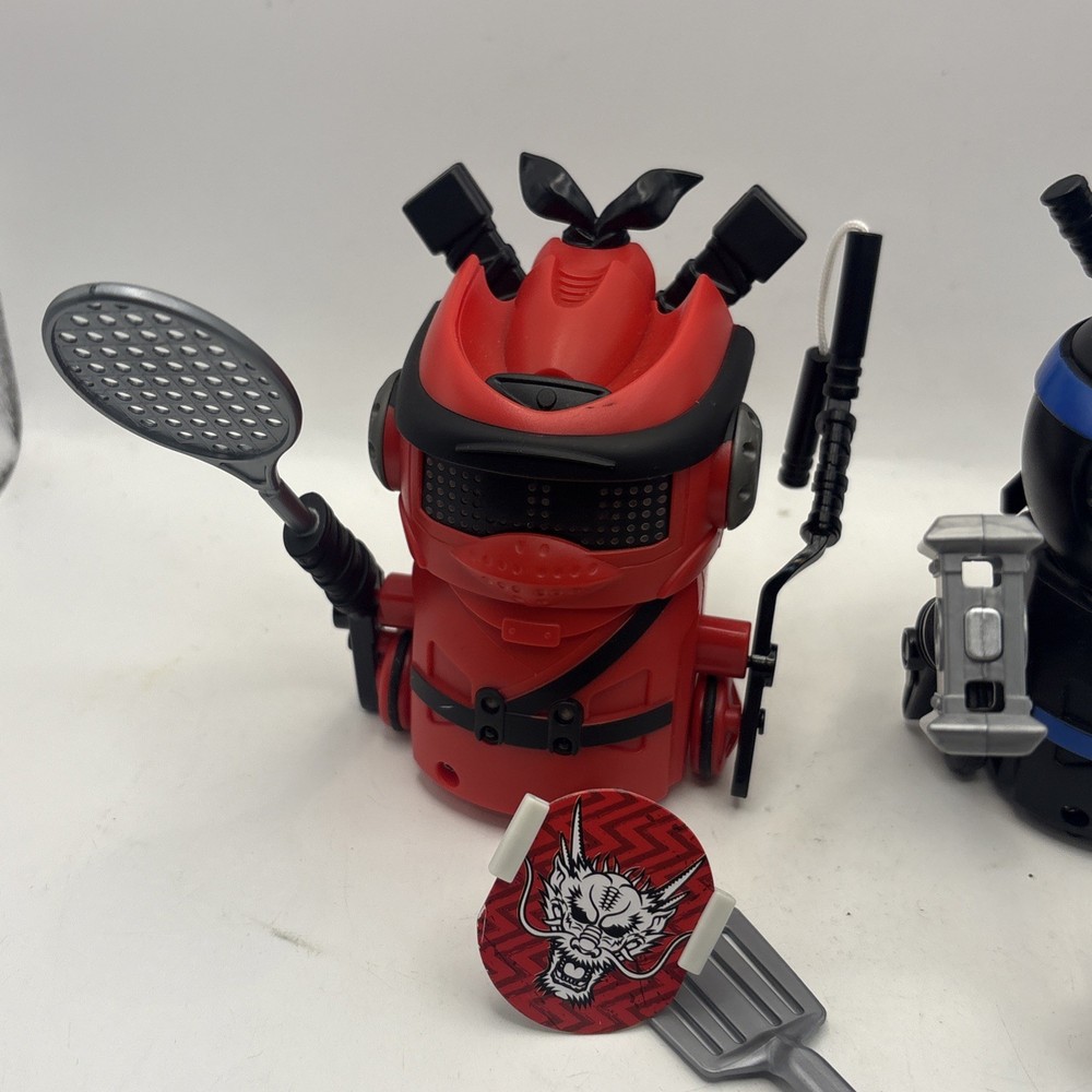 Spin Master Ninja Bots Battling Robots Red & Black 4" Tested W/ Weapons TESTED
