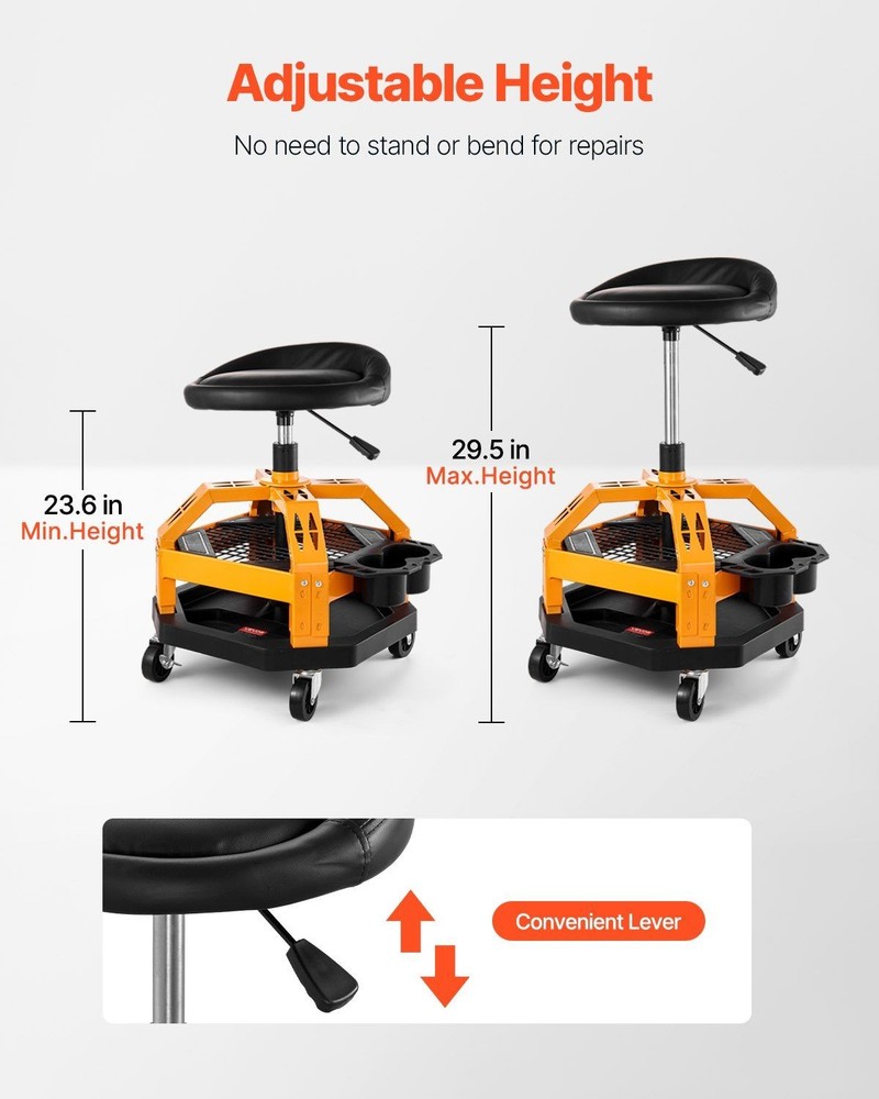 Rolling Repair Stool 300lb Capacity Garage Ready Height Adjustable Feature
