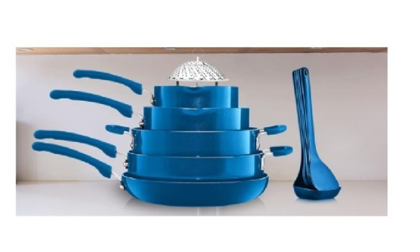 NutriChef Kitchenware 17-pc Non-Stick Space Saving Cookware Set, Blue