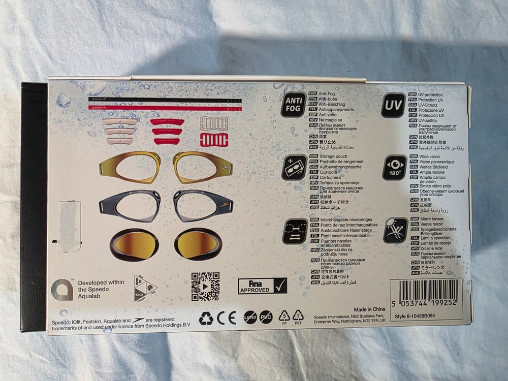 Speedo FaskSkin Competition Race Goggles Gold Mirrored Interchangeable
