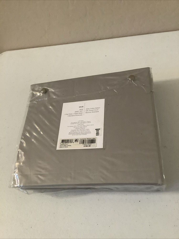 Oake Twin Sheet Set 100% Cotton Grey Sateen 525 Thread Count