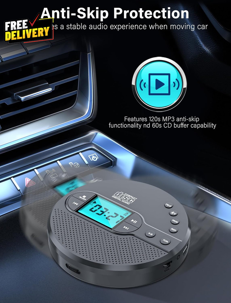 Portable CD Player Bluetooth Rechargeable Discman FM Speaker USB…