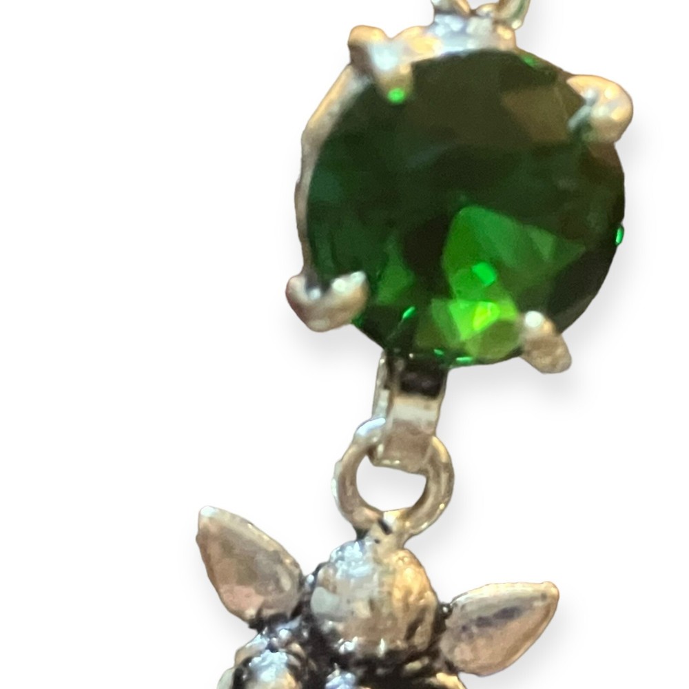 Silver Tone Green Quartz Drop Dangle Festival Boho 2.08" Hook Earrings