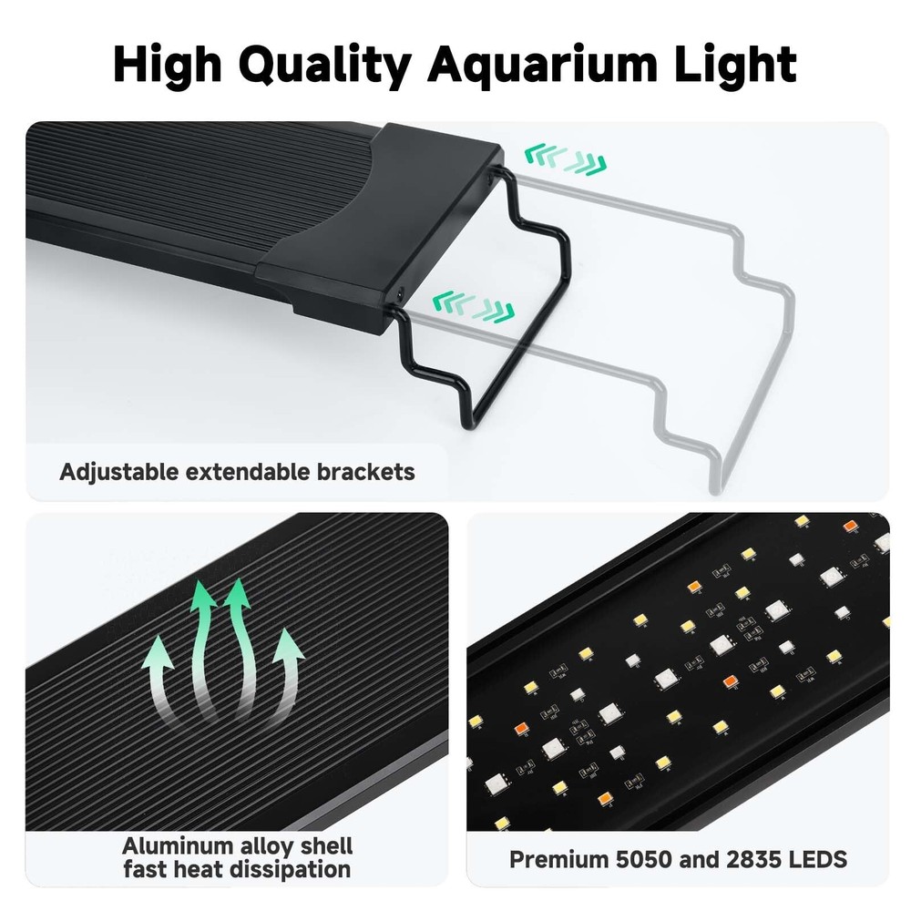 AQQA LED Aquarium Light, 24/7 Mode IP68 Waterproof Extendable Brack... Fast Ship