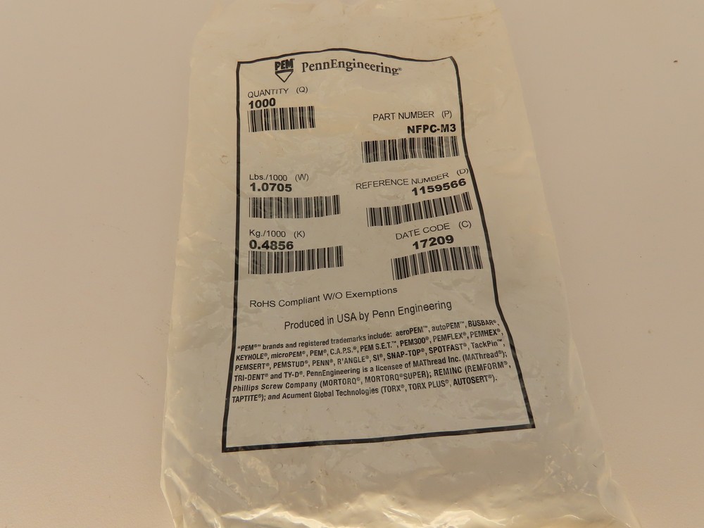 Penn Engineering 1000 Press-in M3x0.5 Stainless Steel Hexagonal Threaded Insert