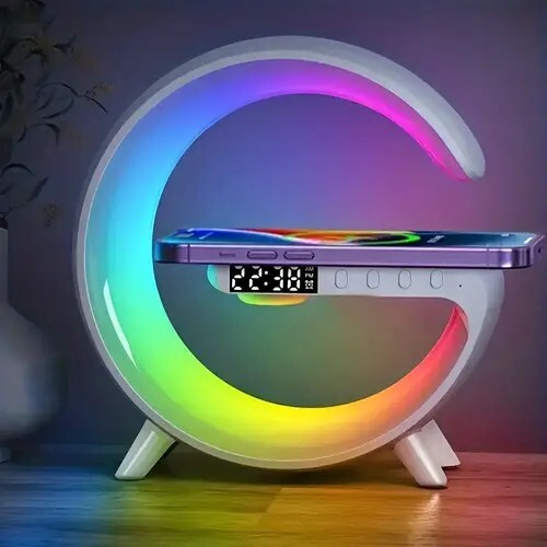 LED Alarm Clock with Wireless Charger and Bluetooth Speaker