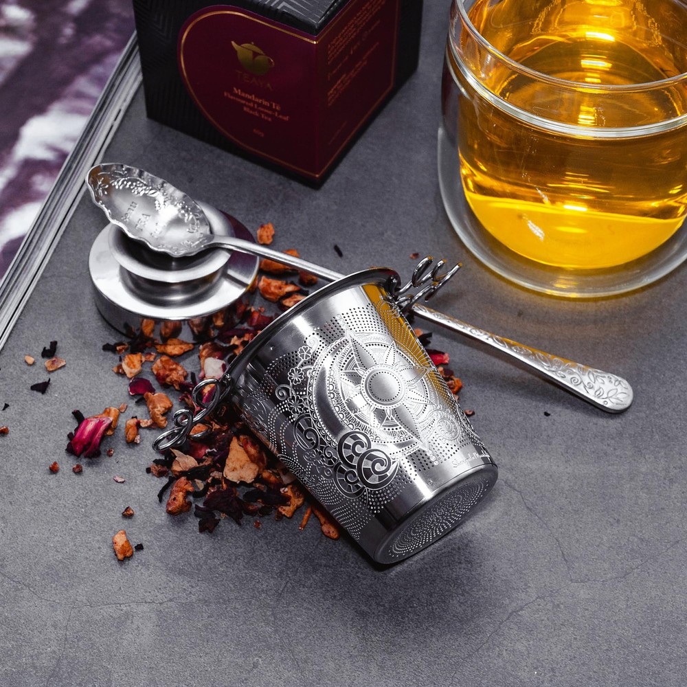 Luxury Tea Strainer Set - Stainless Steel Infuser with Diamond Patterns, Crys...