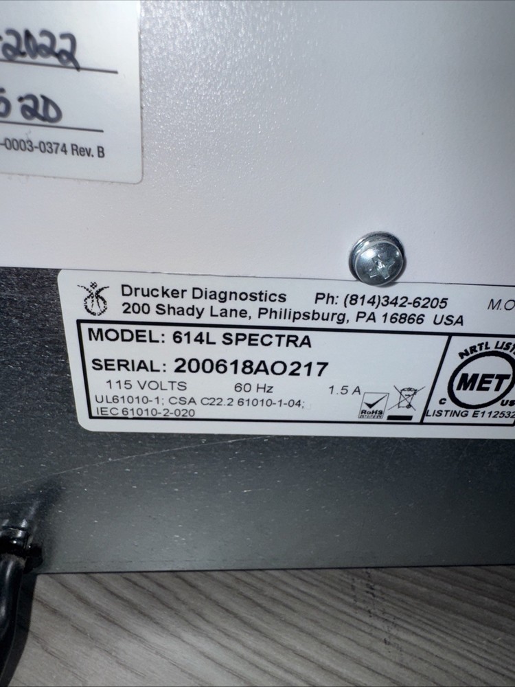 Spectra Laboratories Model 614L Centrifuge Drucker Diagnostics