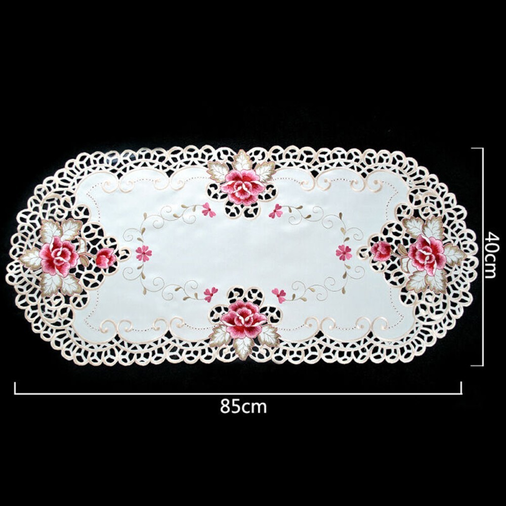 White Oval Embroidered Table Runners Tablecloths Floral Table Decorations