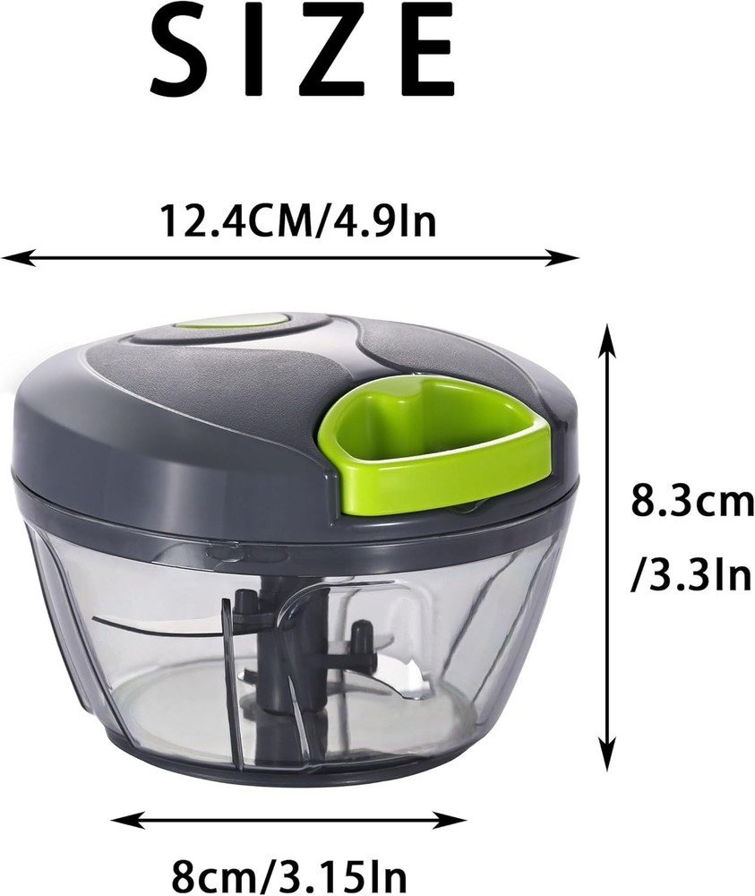 Manual Food Processor Vegetable Chopper – 500ml Hand Pull Garlic Mincer Grey