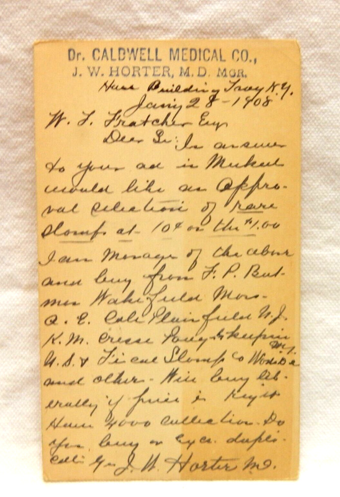 UX18 WILLIAM McKINLEY POSTAL CARD ONE CENT POSTMARKED 1908