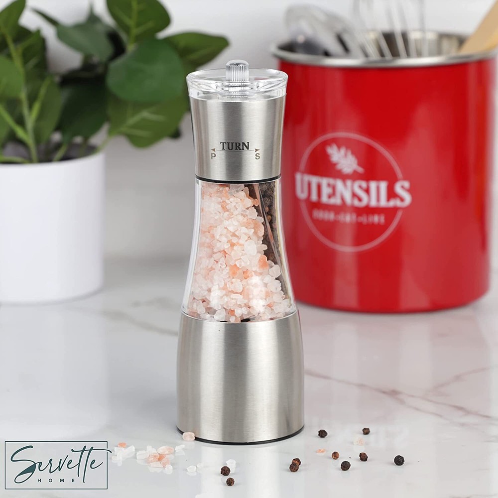 2 Sided Pepper Grinder Set - Salt and Pepper Grinder with Adjustable Coarseness