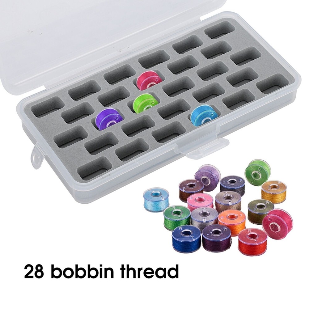 28 Slots Empty Spools Box Plastic Thread Storage Cover Bobbin Organizer