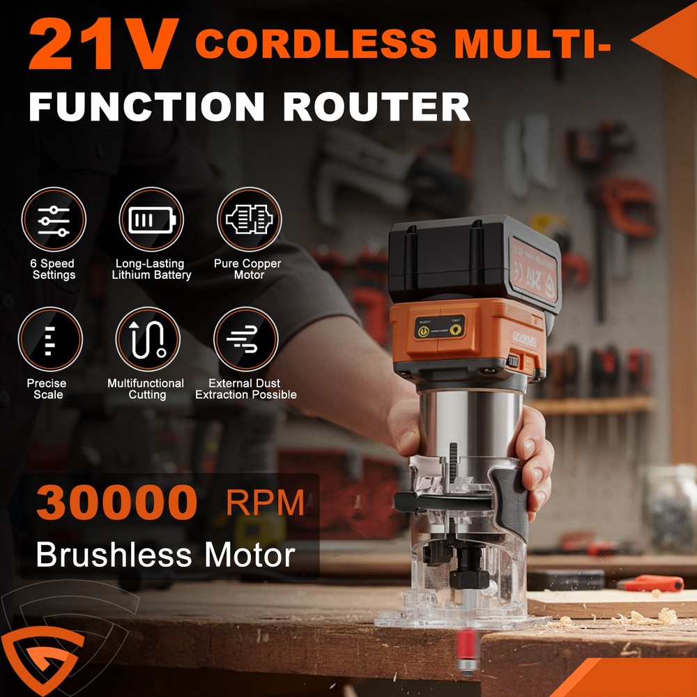 Cordless Multi-function Router 30000 Rpm 21V with 20 Bits NEW Upgraded