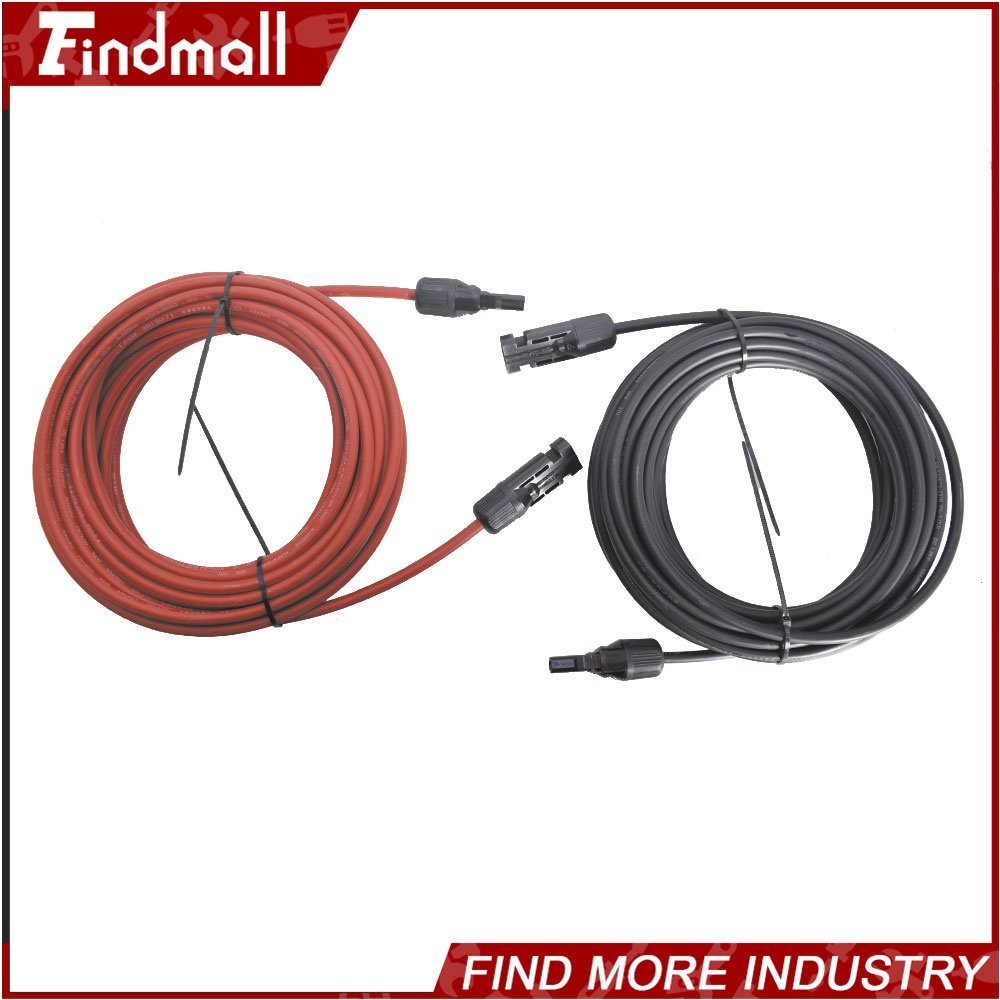 Findmall 1Pair 10AWG Black + Red 30FT Solar Panel Extension Cable Wire Connector