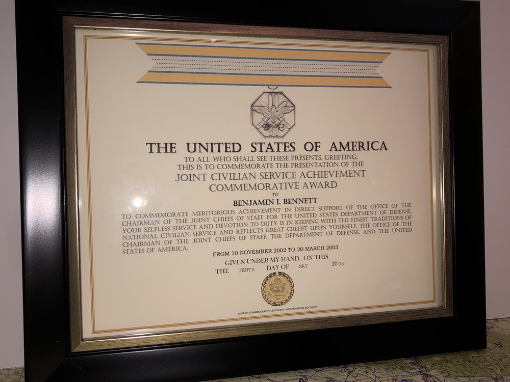 CJCS - JOINT CIVILIAN SERVICE COMMEMORATIVE COMMENDATION CERTIFICATE ~ Type-1