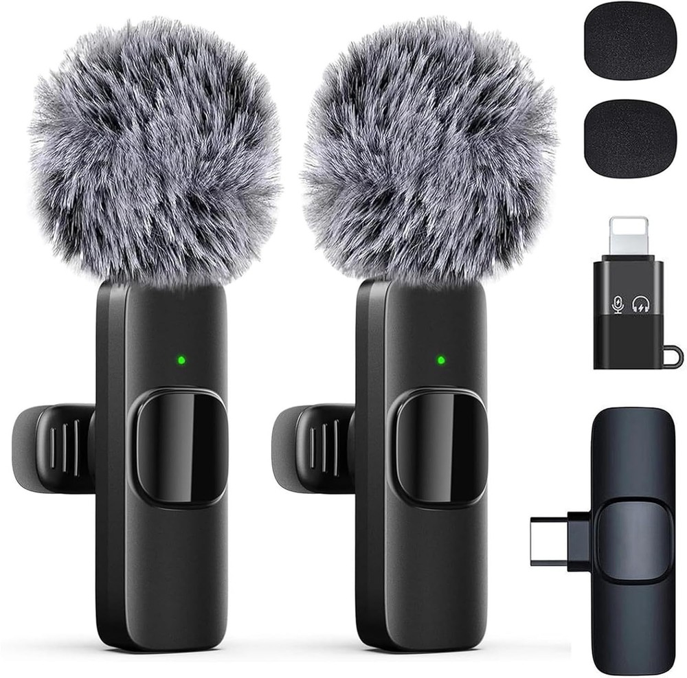 Wireless Microphone Mini Mic for iPhone/Android Phone, LED Display Lavalier Micr
