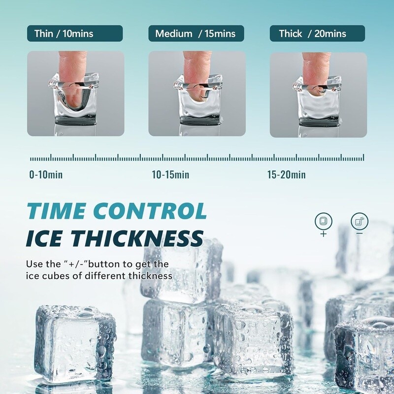 Countertop Ice Maker 24 Clear Cube Timer LCD Display Portable Quiet Home Kitchen