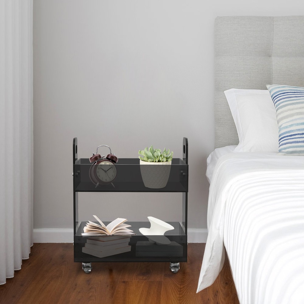 Free Standing Acrylic Side Table Storage Rack with Wheels Acrylic Bedside Table