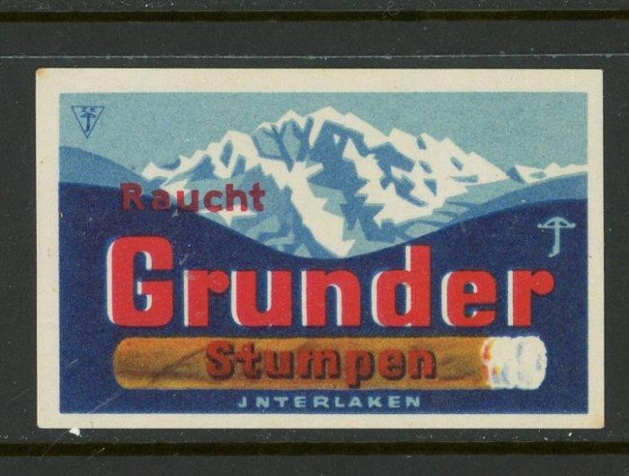 Grunden Smokes Swiss(?) Match Box Label