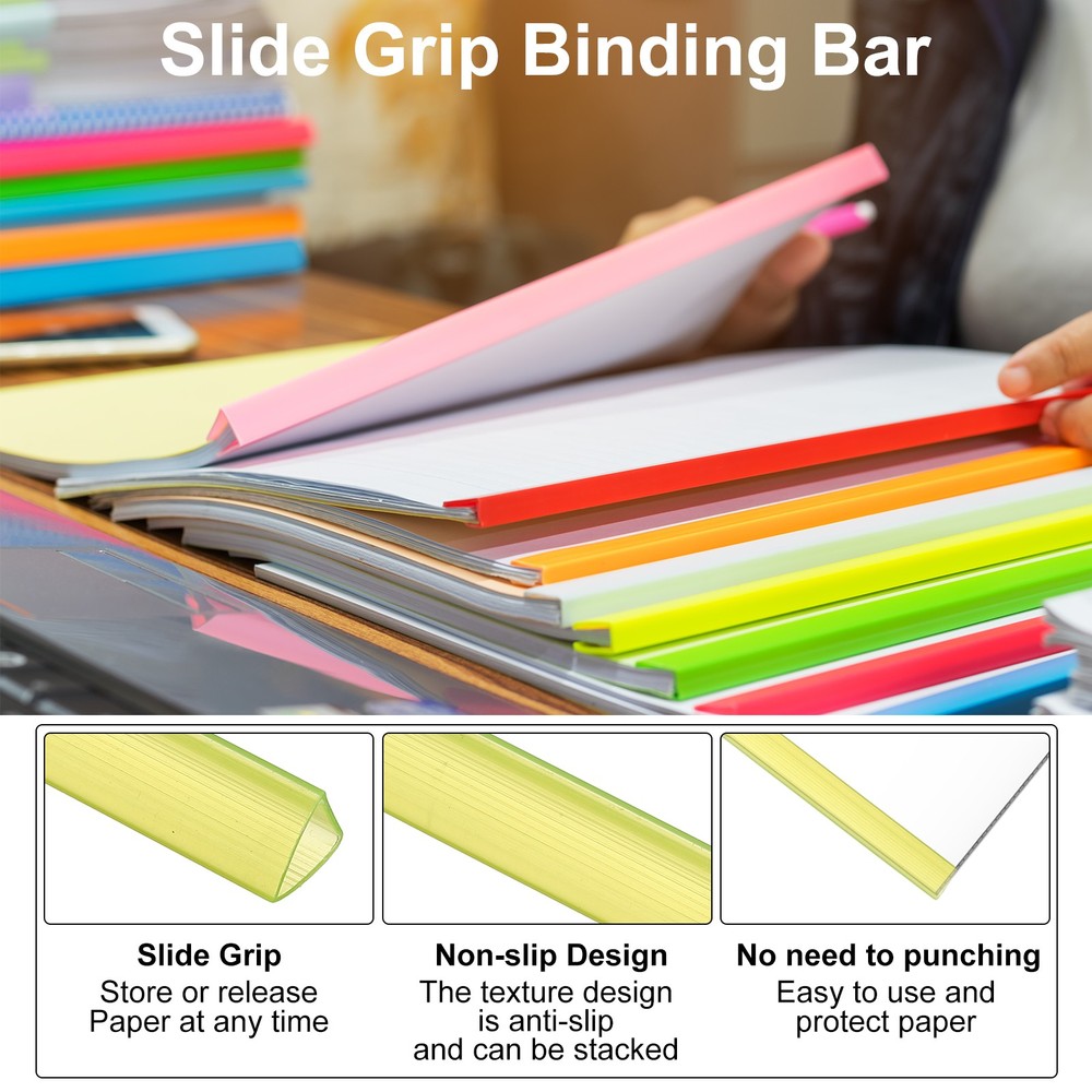 50Pcs 10x10mm Binding Bars, 70 Sheets Capacity, Transparent Yellow