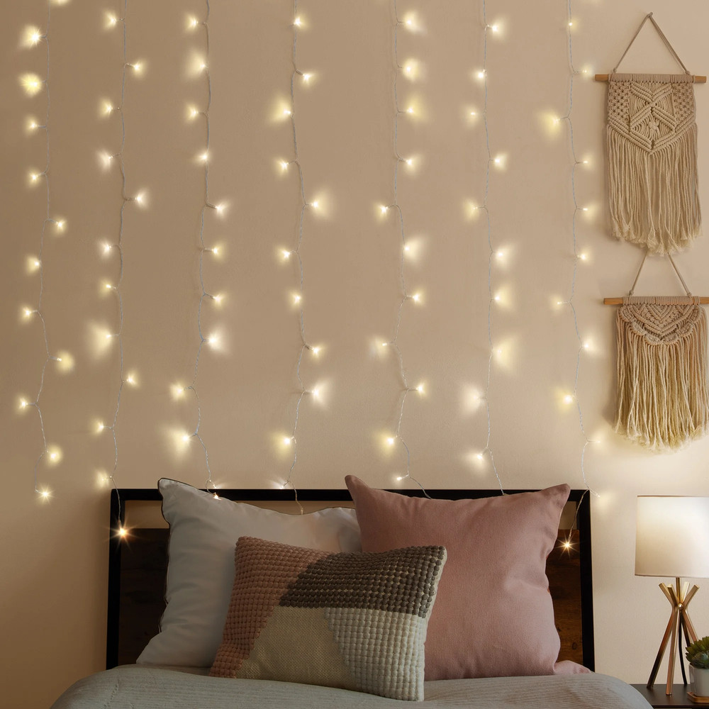 200-Count Warm White LED Curtain String Lights with Remote, Usb-Powered, Indoor